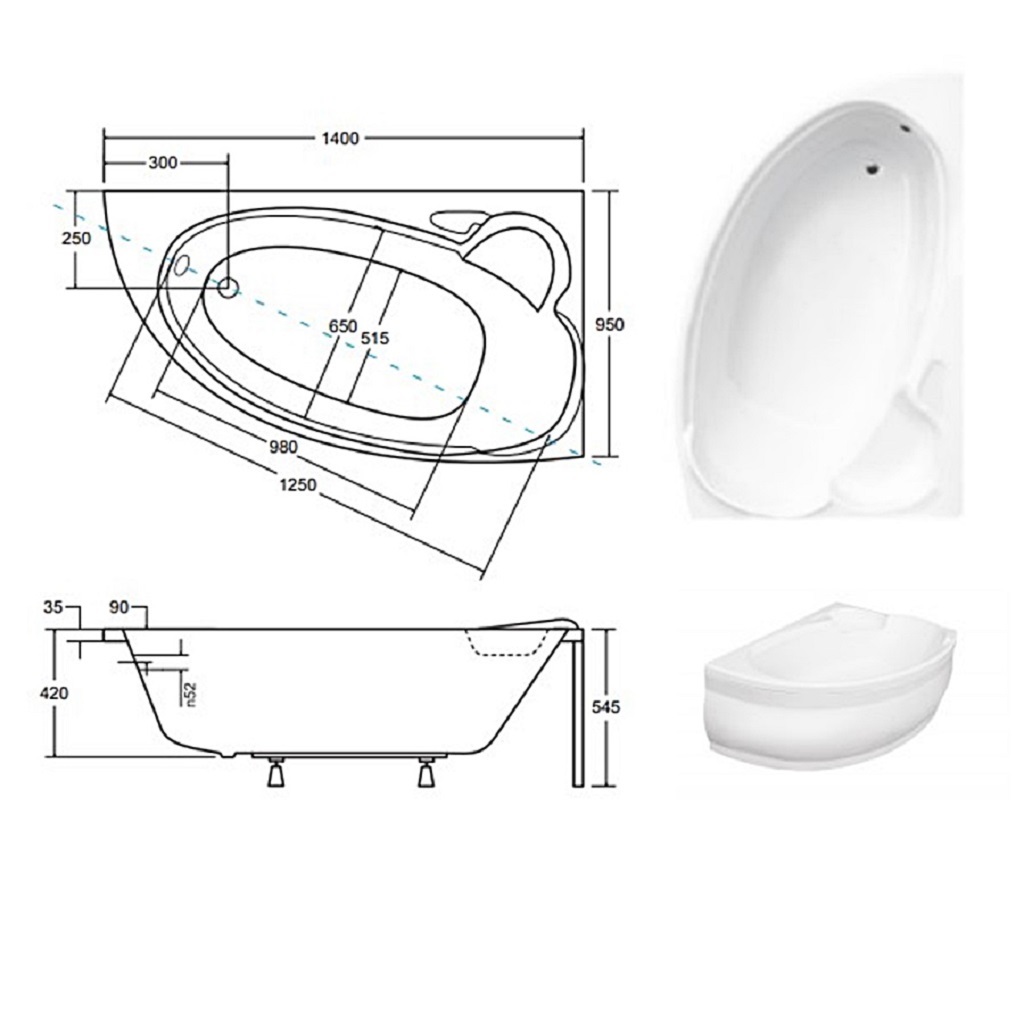 Ванна акрилова асиметрична Wenus 140x95 R ( А0051009 )