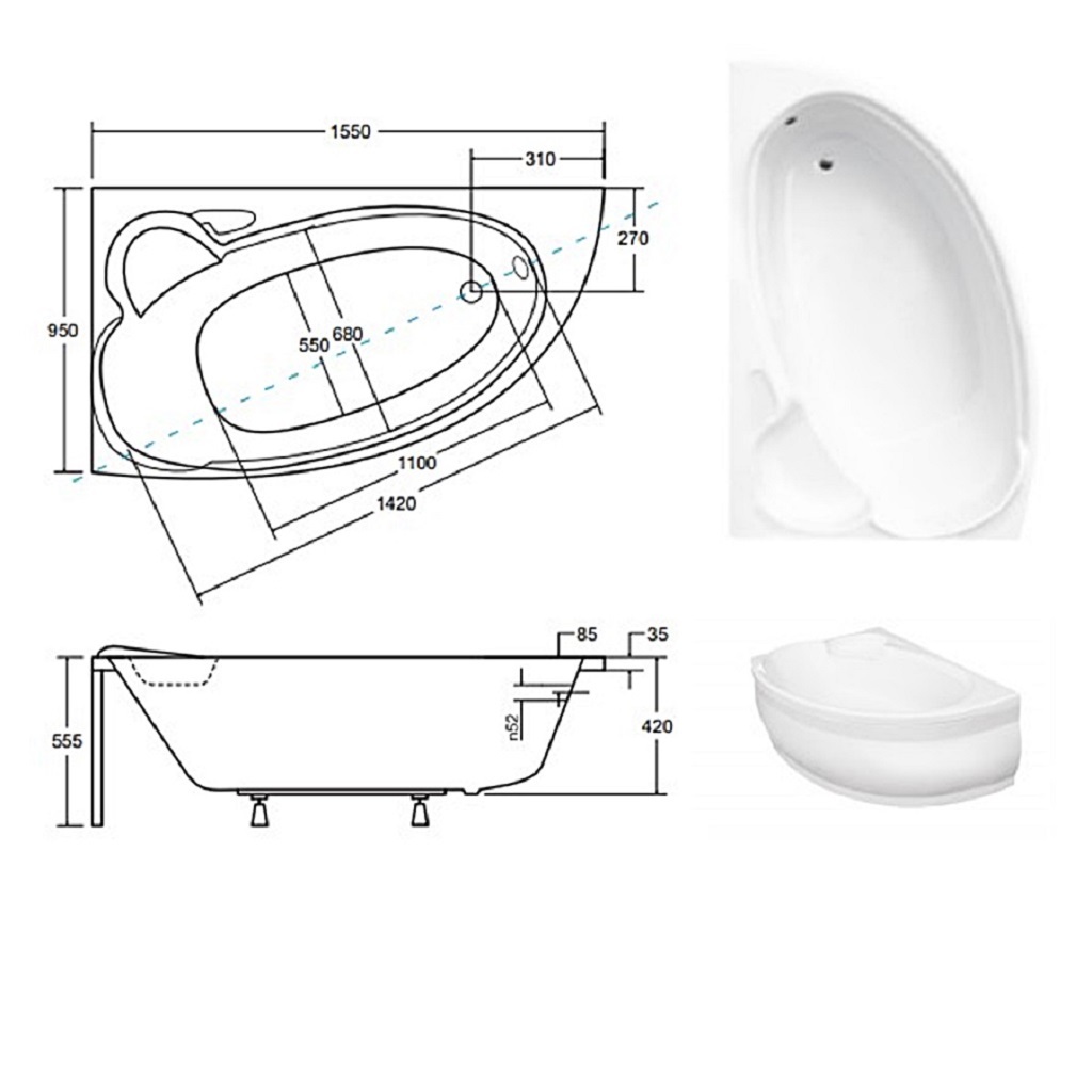 Ванна акрилова асиметрична Wenus 155x95 L ( А0051010 )