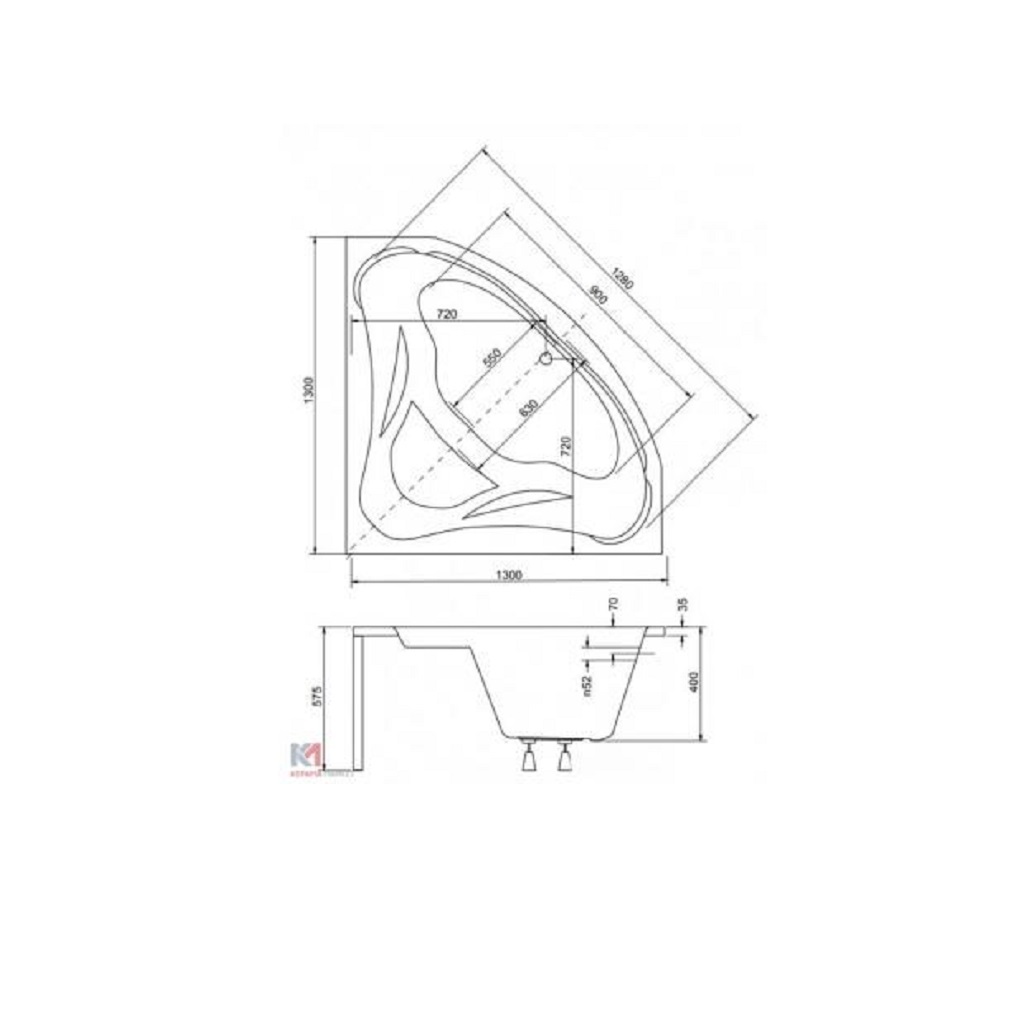 Ванна акрилова кутова Mia 130х130 ( А0051188 )