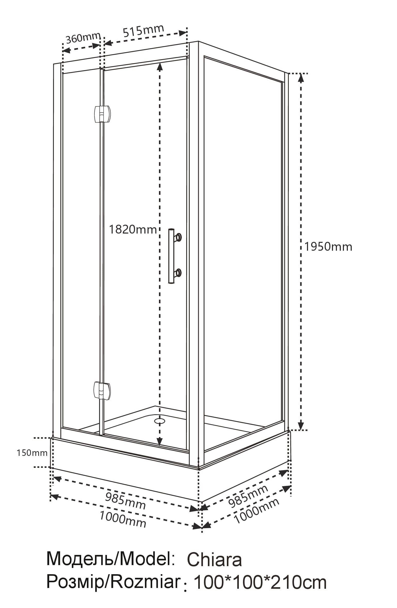 Душова кабіна INSANA CHIARA 100x100x210 з мілким піддоном ( А0051353 )